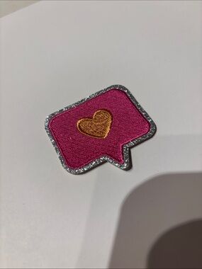 Pink Heart Speech Bubble Patch with Gold Accent